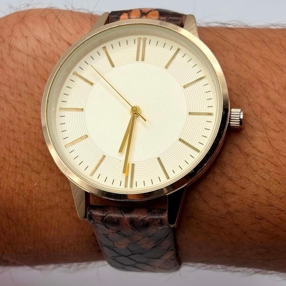 Gold & Brown Faux Snakeskin Watch